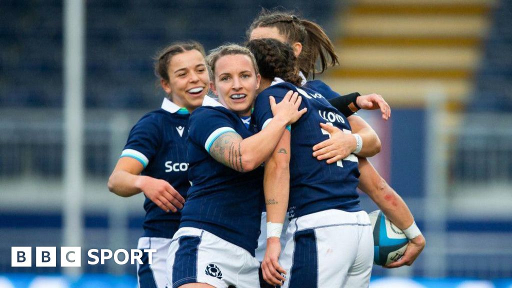 Scotland women rugby players celebrate