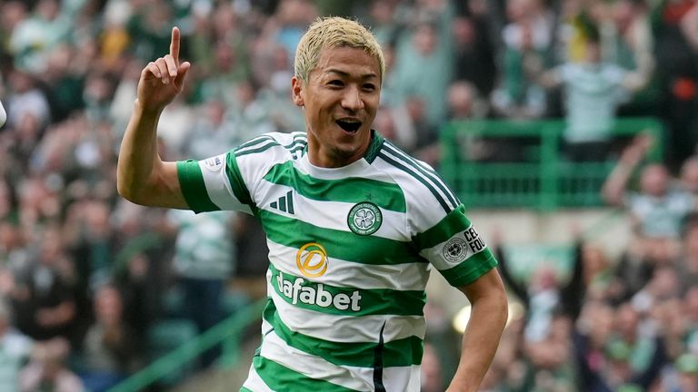 Celtic's Daizen Maeda celebrates after scoring