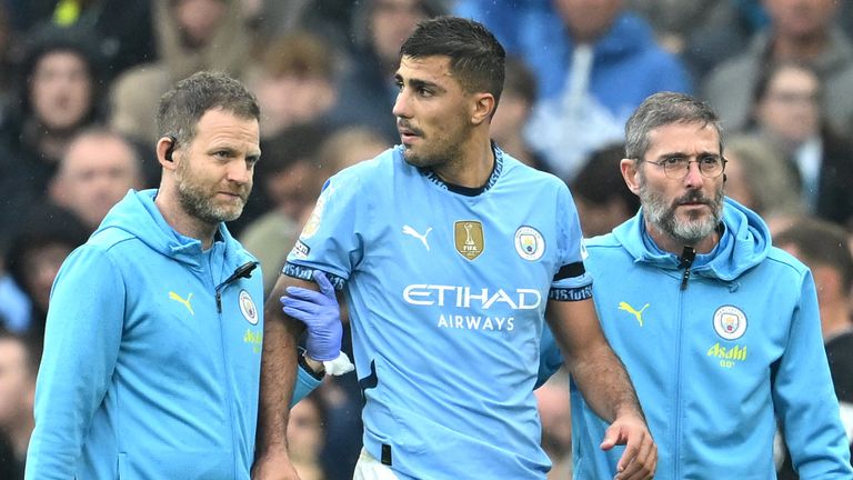 Manchester City midfielder Rodri after suffering a knee injury against Arsenal