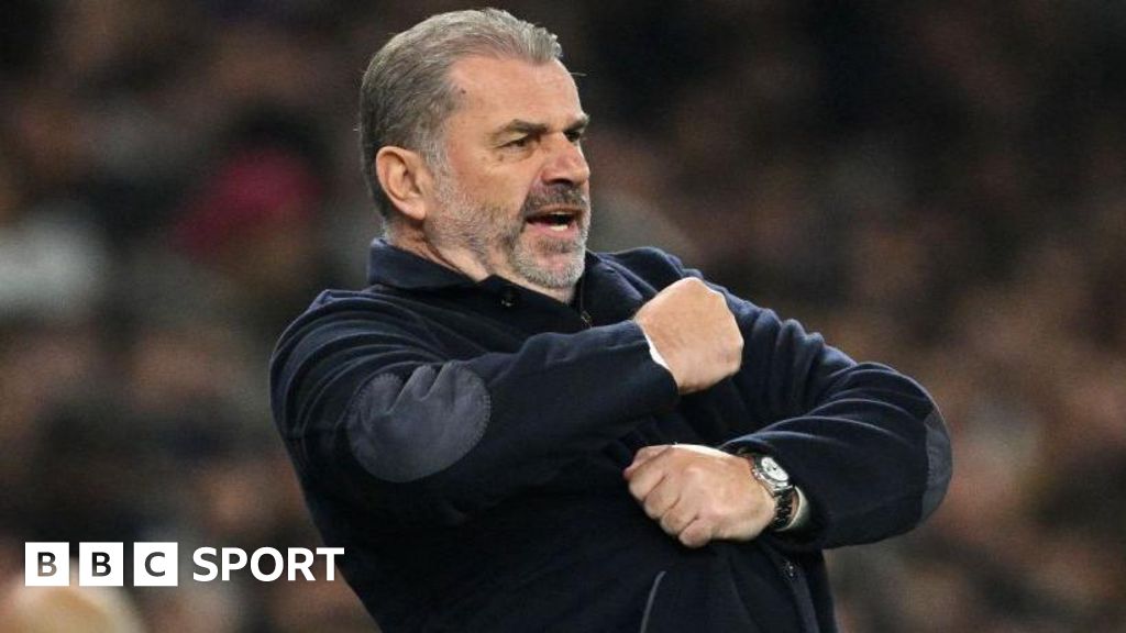 Tottenham manager Ange Postecoglou urges on his players during the Carabao Cup win against Manchester City